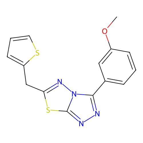 3-(3-methoxyphenyl)-6-(thiophen-2-ylmethyl)-[1,2,4]triazolo[3,4-b][1,3,4]thiadiazole structure
