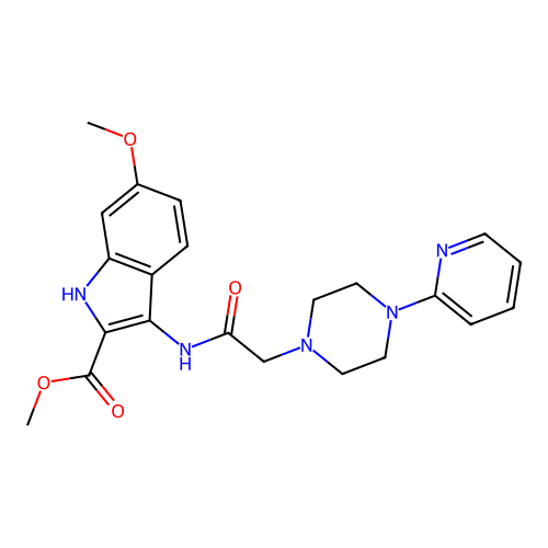 Methyl 6-methoxy-3-[[2-(4-pyridin-2-ylpiperazin-1-yl)acetyl]amino]-1H-indole-2-carboxylate structure