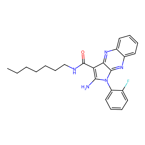 2-amino-1-(2-fluorophenyl)-N-heptyl-1H-pyrrolo[2,3-b]quinoxaline-3-carboxamide structure
