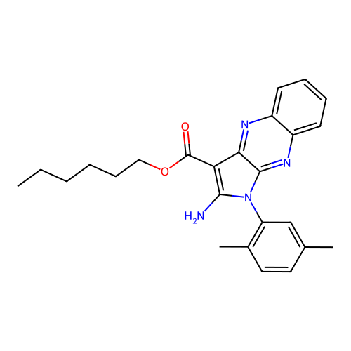 hexyl 2-amino-1-(2,5-dimethylphenyl)-1H-pyrrolo[2,3-b]quinoxaline-3-carboxylate structure