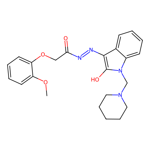 (Z)-2-(2-methoxyphenoxy)-N'-(2-oxo-1-(piperidin-1-ylmethyl)indolin-3-ylidene)acetohydrazide structure