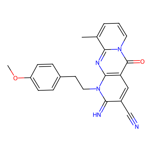 2-imino-1-(4-methoxyphenethyl)-10-methyl-5-oxo-1,5-dihydro-2H-dipyrido[1,2-a:2,3-d]pyrimidin-3-yl cyanide structure