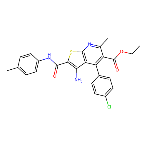 ethyl 3-amino-4-(4-chlorophenyl)-6-methyl-2-[(4-methylphenyl)carbamoyl]thieno[2,3-b]pyridine-5-carboxylate structure