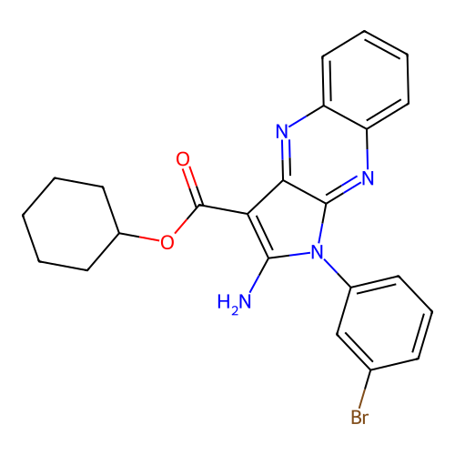 cyclohexyl 2-amino-1-(3-bromophenyl)-1H-pyrrolo[2,3-b]quinoxaline-3-carboxylate structure