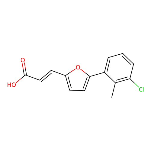 (2E)-3-[5-(3-chloro-2-methylphenyl)furan-2-yl]prop-2-enoic acid structure