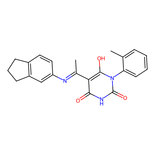 (5E)-5-[1-(2,3-dihydro-1H-inden-5-ylamino)ethylidene]-1-(2-methylphenyl)-1,3-diazinane-2,4,6-trione structure