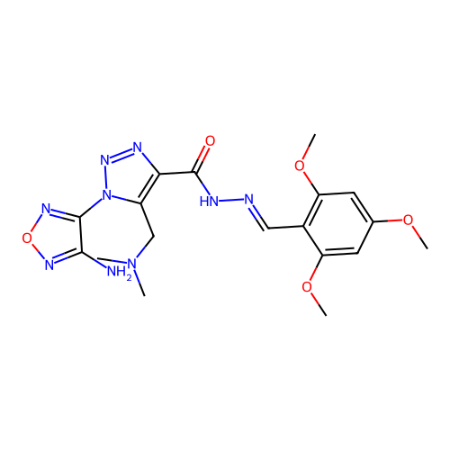 (E)-1-(4-amino-1,2,5-oxadiazol-3-yl)-5-((dimethylamino)methyl)-N'-(2,4,6-trimethoxybenzylidene)-1H-1,2,3-triazole-4-carbohydrazide structure