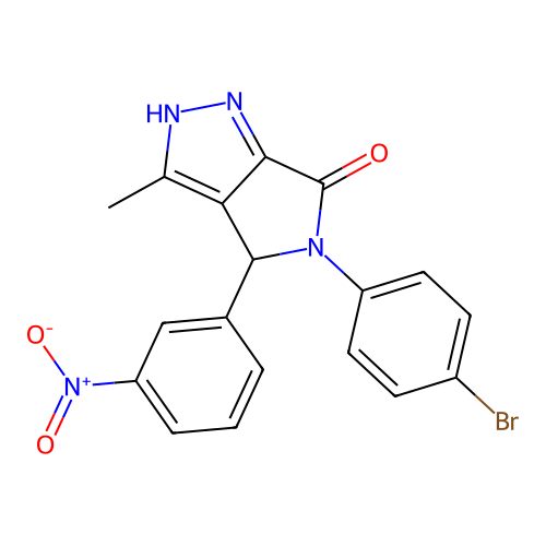 5-(4-bromophenyl)-3-methyl-4-(3-nitrophenyl)-4,5-dihydropyrrolo[3,4-c]pyrazol-6(1H)-one structure