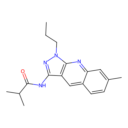 2-methyl-N-(7-methyl-1-propyl-1H-pyrazolo[3,4-b]quinolin-3-yl)propanamide structure