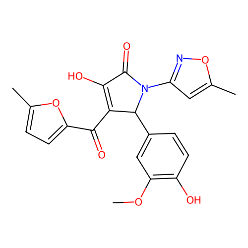 (4E)-5-(4-hydroxy-3-methoxyphenyl)-4-[hydroxy(5-methylfuran-2-yl)methylidene]-1-(5-methyl-1,2-oxazol-3-yl)pyrrolidine-2,3-dione structure