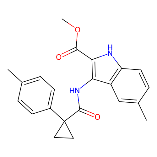 methyl 5-methyl-3-({[1-(4-methylphenyl)cyclopropyl]carbonyl}amino)-1H-indole-2-carboxylate structure