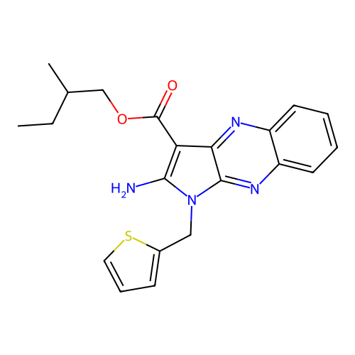 2-methylbutyl 2-amino-1-(thiophen-2-ylmethyl)-1H-pyrrolo[2,3-b]quinoxaline-3-carboxylate structure