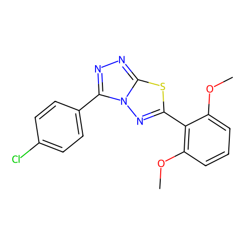 3-(4-chlorophenyl)-6-(2,6-dimethoxyphenyl)-[1,2,4]triazolo[3,4-b][1,3,4]thiadiazole structure