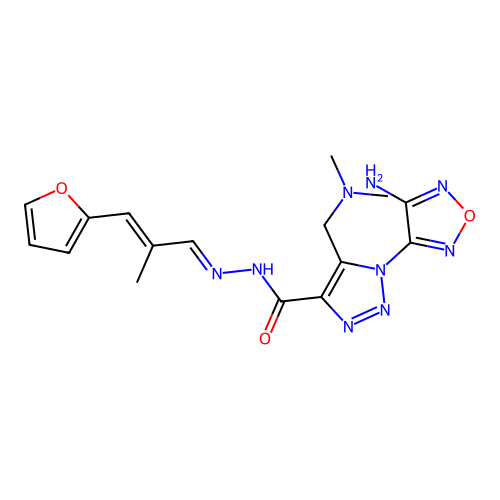 1-(4-amino-1,2,5-oxadiazol-3-yl)-5-[(dimethylamino)methyl]-N'-[(1E,2E)-3-(furan-2-yl)-2-methylprop-2-en-1-ylidene]-1H-1,2,3-triazole-4-carbohydrazide structure