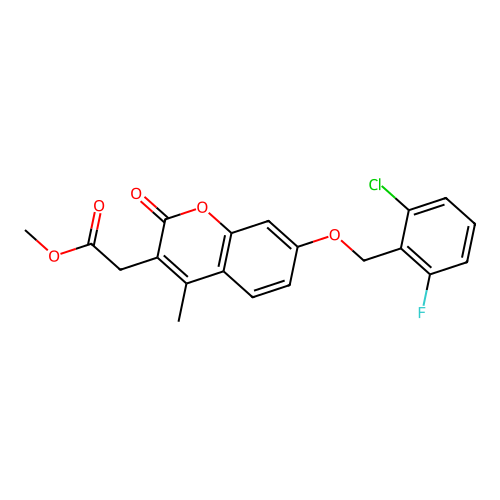 methyl {7-[(2-chloro-6-fluorobenzyl)oxy]-4-methyl-2-oxo-2H-chromen-3-yl}acetate structure