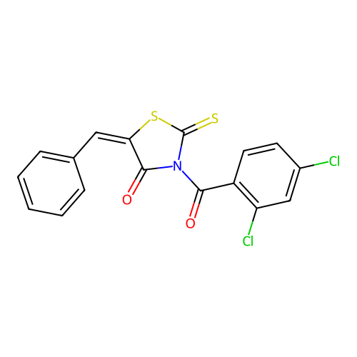 (E)-5-benzylidene-3-(2,4-dichlorobenzoyl)-2-thioxothiazolidin-4-one structure