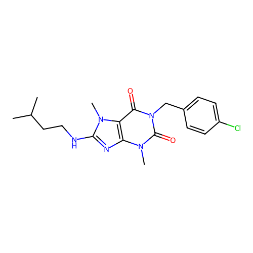 1-[(4-chlorophenyl)methyl]-3,7-dimethyl-8-(3-methylbutylamino)purine-2,6-dione structure