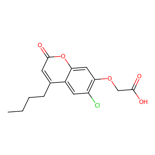 2-[(4-butyl-6-chloro-2-oxo-2H-chromen-7-yl)oxy]acetic acid structure