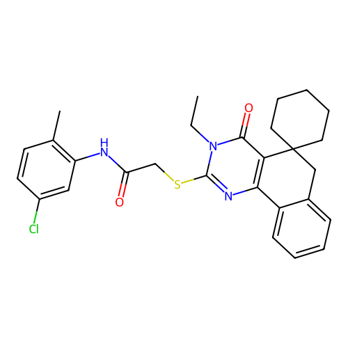 N-(5-chloro-2-methylphenyl)-2-((3-ethyl-4-oxo-4,6-dihydro-3H-spiro[benzo[h]quinazoline-5,1'-cyclohexan]-2-yl)thio)acetamide structure