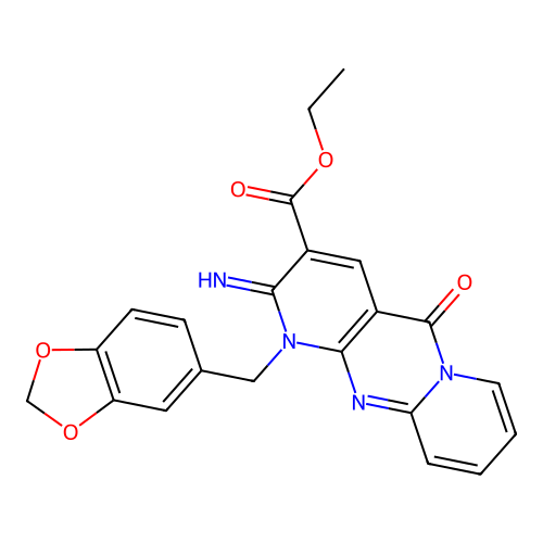ethyl 7-[(2H-1,3-benzodioxol-5-yl)methyl]-6-imino-2-oxo-1,7,9-triazatricyclo[8.4.0.0^{3,8}]tetradeca-3(8),4,9,11,13-pentaene-5-carboxylate structure