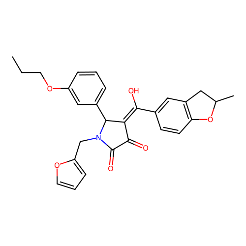1-(furan-2-ylmethyl)-4-[hydroxy-(2-methyl-2,3-dihydro-1-benzofuran-5-yl)methylidene]-5-(3-propoxyphenyl)pyrrolidine-2,3-dione structure