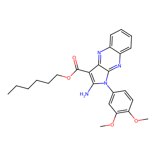 hexyl 2-amino-1-(3,4-dimethoxyphenyl)-1H-pyrrolo[2,3-b]quinoxaline-3-carboxylate structure