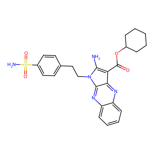 cyclohexyl 2-amino-1-(4-sulfamoylphenethyl)-1H-pyrrolo[2,3-b]quinoxaline-3-carboxylate structure