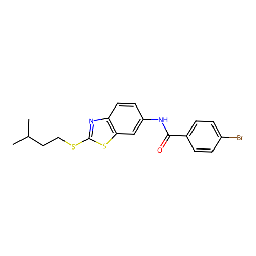 4-bromo-N-{2-[(3-methylbutyl)sulfanyl]-1,3-benzothiazol-6-yl}benzamide structure