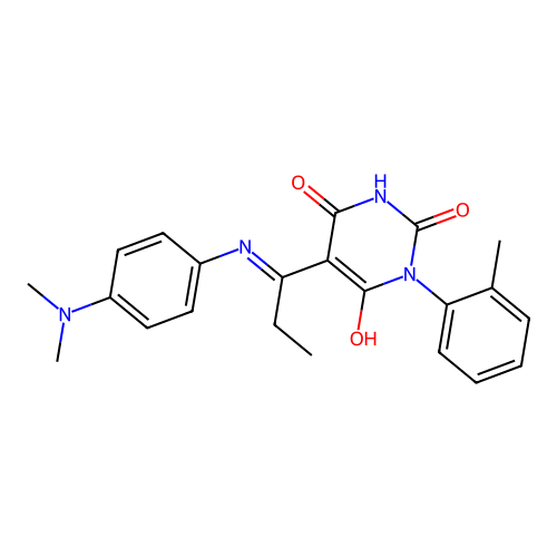 (E)-5-(1-((4-(dimethylamino)phenyl)amino)propylidene)-1-(o-tolyl)pyrimidine-2,4,6(1H,3H,5H)-trione structure