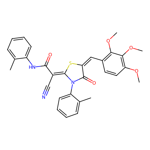 (z)-2-cyano-2-((e)-4-oxo-3-(o-tolyl)-5-(2,3,4-trimethoxybenzylidene)thiazolidin-2-ylidene)-n-(o-tolyl)acetamide structure