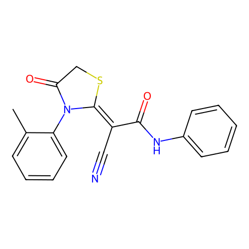 (Z)-2-cyano-2-(4-oxo-3-(o-tolyl)thiazolidin-2-ylidene)-N-phenylacetamide structure