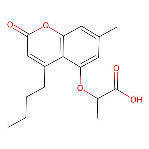 2-[(4-butyl-7-methyl-2-oxo-2H-chromen-5-yl)oxy]propanoic acid structure