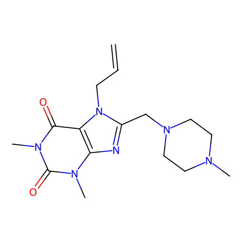 1,3-dimethyl-8-[(4-methylpiperazin-1-yl)methyl]-7-prop-2-enyl-purine-2,6-dione structure