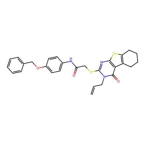 N-[4-(benzyloxy)phenyl]-2-{[4-oxo-3-(prop-2-en-1-yl)-3,4,5,6,7,8-hexahydro[1]benzothieno[2,3-d]pyrimidin-2-yl]sulfanyl}acetamide structure