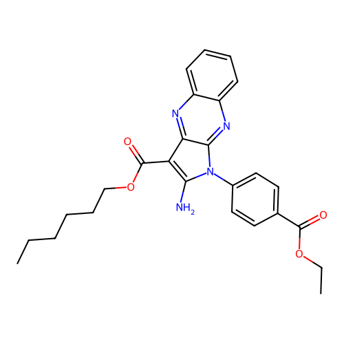 hexyl 2-amino-1-(4-(ethoxycarbonyl)phenyl)-1H-pyrrolo[2,3-b]quinoxaline-3-carboxylate structure