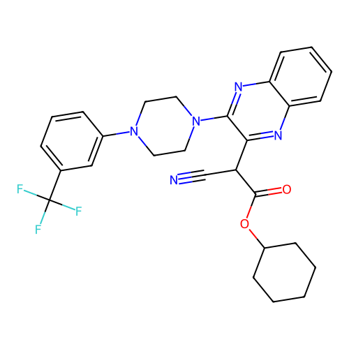 Cyclohexyl 2-cyano-2-[3-[4-[3-(trifluoromethyl)phenyl]piperazin-1-yl]quinoxalin-2-yl]acetate structure