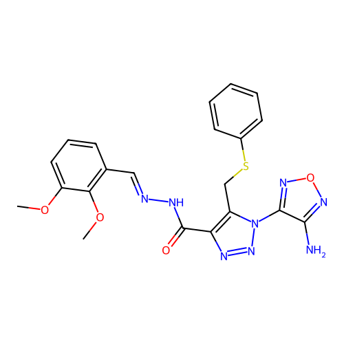 (E)-1-(4-amino-1,2,5-oxadiazol-3-yl)-N'-(2,3-dimethoxybenzylidene)-5-((phenylthio)methyl)-1H-1,2,3-triazole-4-carbohydrazide structure