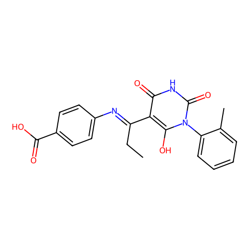 4-[1-[1-(2-methylphenyl)-2,4,6-trioxo-1,3-diazinan-5-ylidene]propylamino]benzoic Acid structure