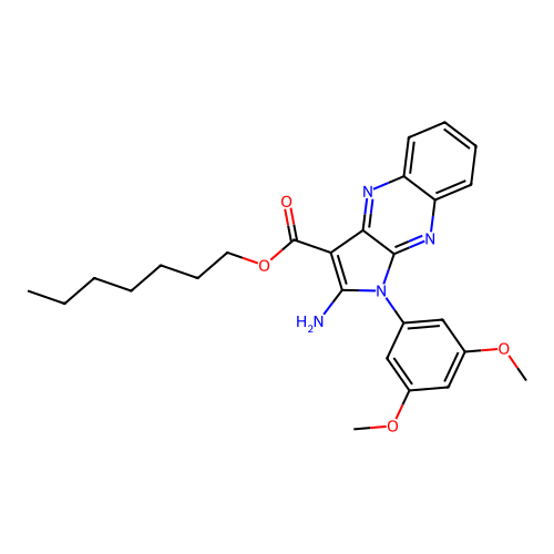 heptyl 2-amino-1-(3,5-dimethoxyphenyl)-1H-pyrrolo[2,3-b]quinoxaline-3-carboxylate structure