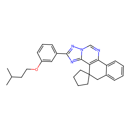2-(3-(isopentyloxy)phenyl)-5H-spiro[benzo[h][1,2,4]triazolo[1,5-c]quinazoline-4,1'-cyclopentane] structure