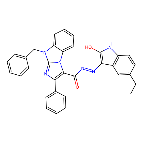 4-benzyl-N'-(5-ethyl-2-oxoindol-3-yl)-2-phenylimidazo[1,2-a]benzimidazole-1-carbohydrazide structure