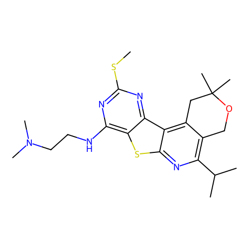 N'-[2,2-dimethyl-10-(methylsulfanyl)-5-(propan-2-yl)-1,4-dihydro-2H-pyrano[4'',3'':4',5']pyrido[3',2':4,5]thieno[3,2-d]pyrimidin-8-yl]-N,N-dimethylethane-1,2-diamine structure