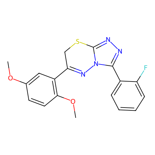 6-(2,5-dimethoxyphenyl)-3-(2-fluorophenyl)-7H-[1,2,4]triazolo[3,4-b][1,3,4]thiadiazine structure