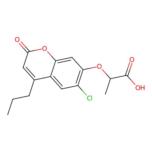 2-[(6-chloro-2-oxo-4-propyl-2H-chromen-7-yl)oxy]propanoic acid structure
