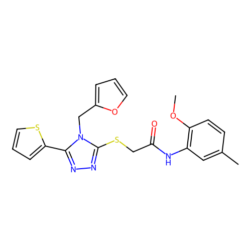 2-{[4-(furan-2-ylmethyl)-5-(thiophen-2-yl)-4H-1,2,4-triazol-3-yl]sulfanyl}-N-(2-methoxy-5-methylphenyl)acetamide structure