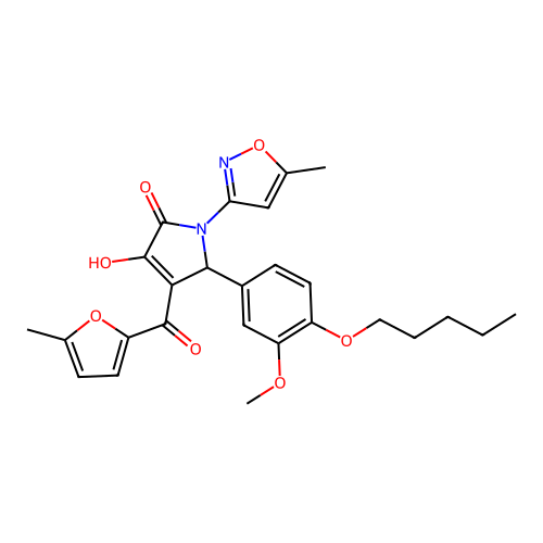 (4E)-4-[hydroxy(5-methylfuran-2-yl)methylidene]-5-[3-methoxy-4-(pentyloxy)phenyl]-1-(5-methyl-1,2-oxazol-3-yl)pyrrolidine-2,3-dione structure