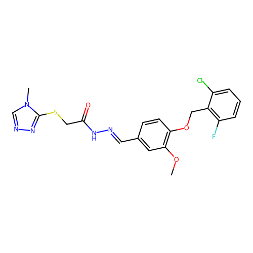 (E)-N'-(4-((2-chloro-6-fluorobenzyl)oxy)-3-methoxybenzylidene)-2-((4-methyl-4H-1,2,4-triazol-3-yl)thio)acetohydrazide structure