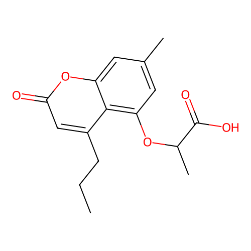 2-[(7-methyl-2-oxo-4-propyl-2H-chromen-5-yl)oxy]propanoic acid structure