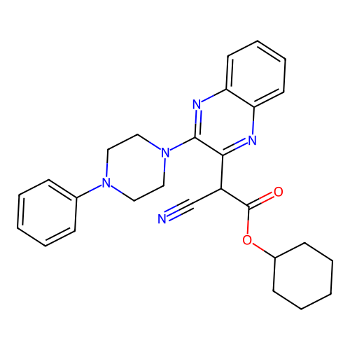 Cyclohexyl cyano[3-(4-phenylpiperazin-1-yl)quinoxalin-2-yl]acetate structure