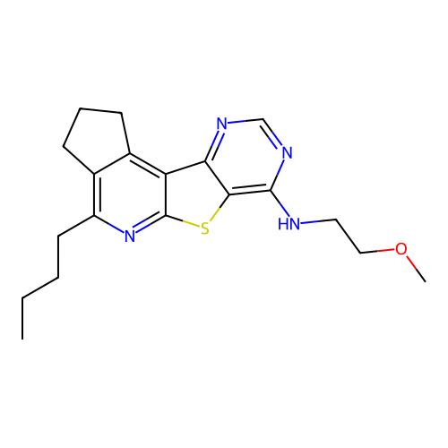 4-butyl-N-(2-methoxyethyl)-2,3-dihydro-1H-cyclopenta[4',5']pyrido[3',2':4,5]thieno[3,2-d]pyrimidin-7-amine structure